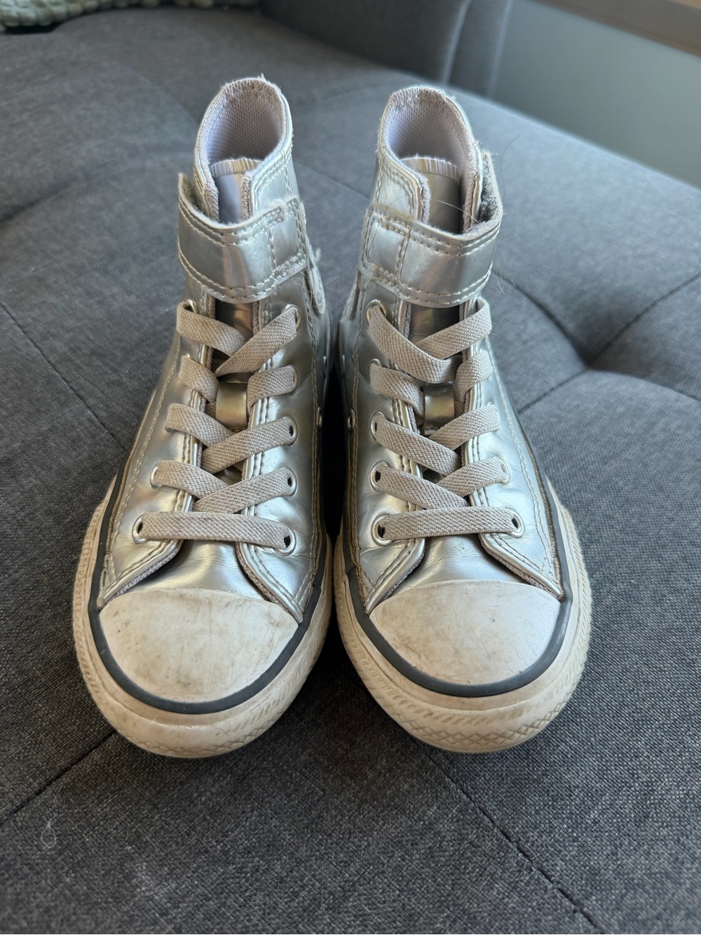 Converse Metallic Silver High-Top Sneakers with Ankle Strap